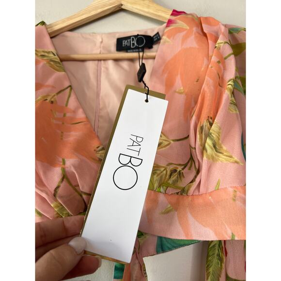 NWT Patbo Tropicalia Tie-Front  Cropped Puff Sleeve Lined Top Harbour Pink Sz: 0 - Picture 4 of 8